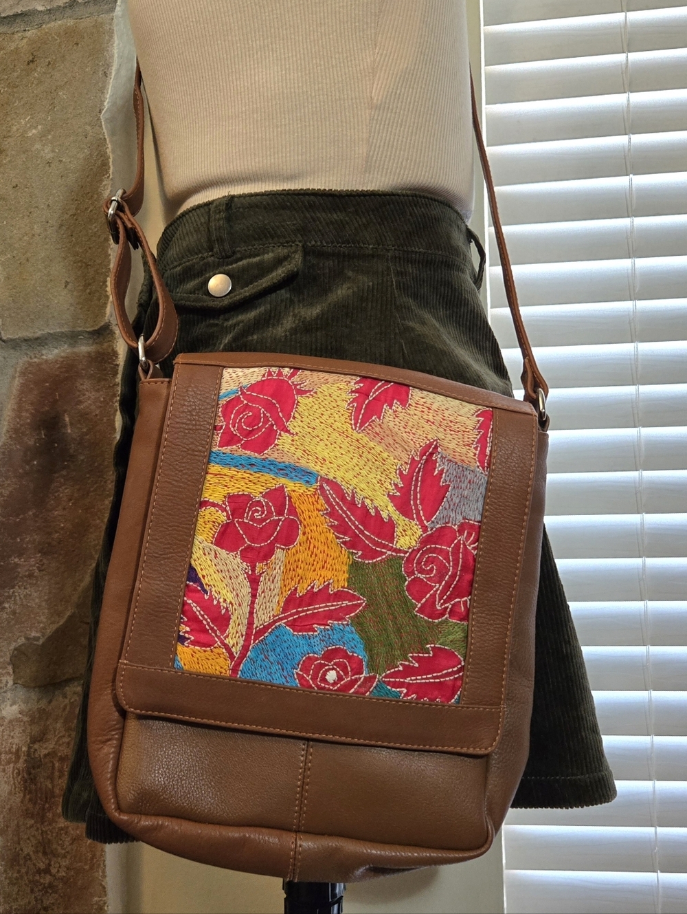Handmade Mexican Floral Embroidered Crossbody Bag